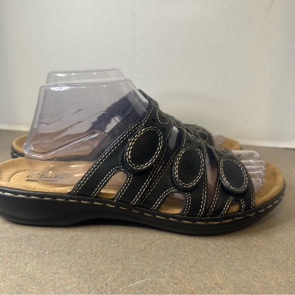 Clarks Collection Leisa Cacti Q Black Adjustable Straps Size 9 Flat Sandals - Picture 1 of 9